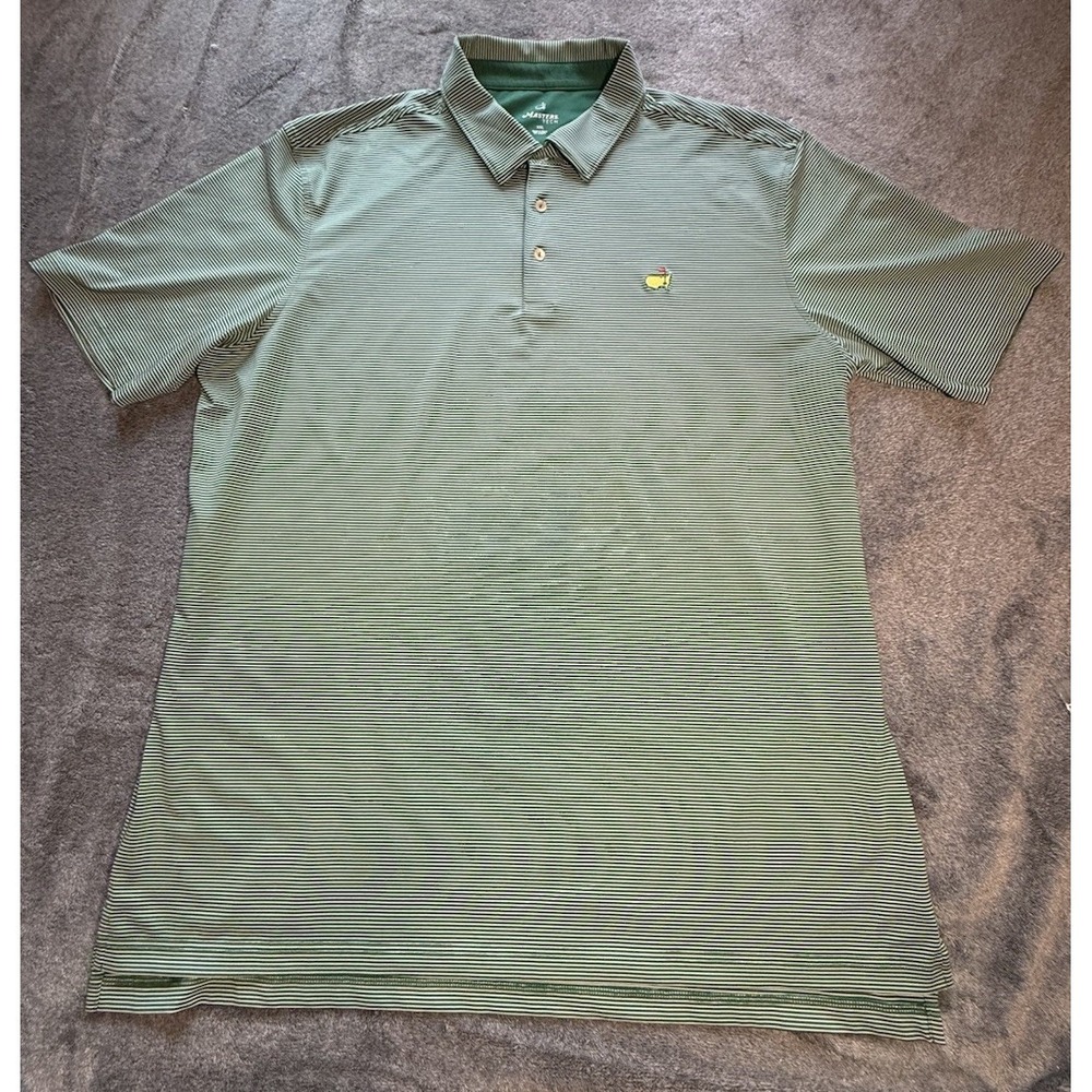 Masters Tech Polo Shirt Men XXLarge Green w/ White Stripes Augusta National Golf